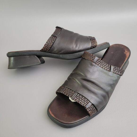 Cole Haan Cassidy Leather Slip On Slides Dark Brown VTG 90s Chunky Heel 10.5 - Picture 1 of 11